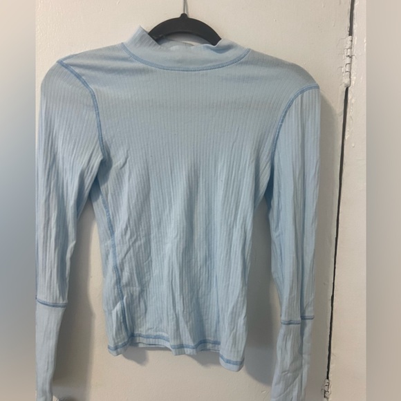 Free People Light Blue Ribbed Mock Neck Long sleeve size small - Picture 4 of 7